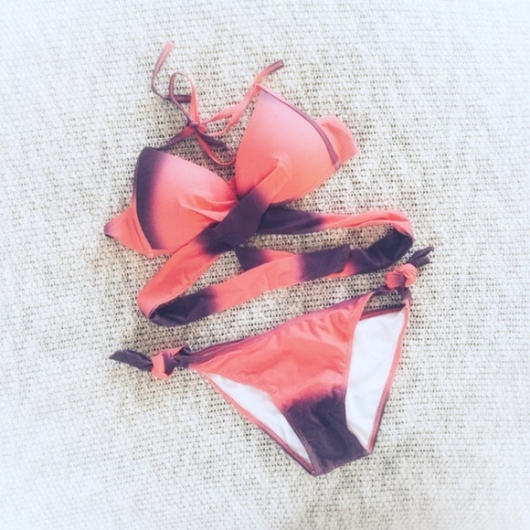 Sexy Ombre Halter Wrap Push Up Bikini Tie Sides - Picture 2 of 4